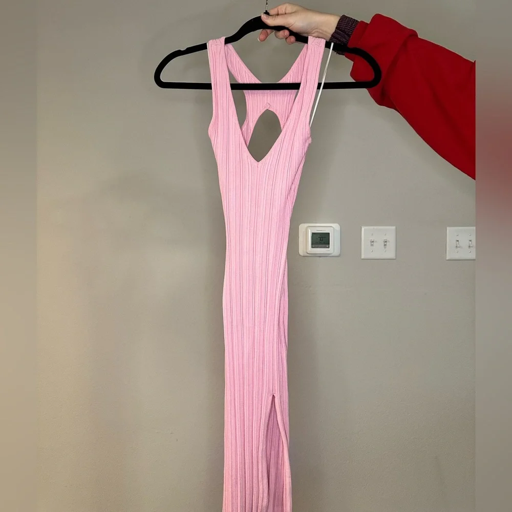 Pink Ribbed Midi Dress - Picture 2 of 4